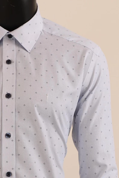 Uzun Kol Slim Fit Desenli Gömlek - Resim 5