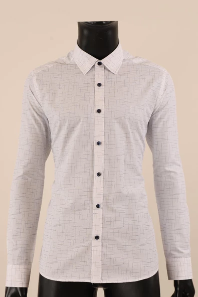 Uzun Kol Slim Fit Desenli Gömlek - Resim 6