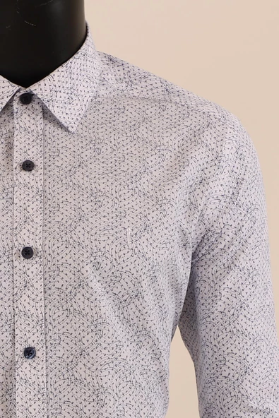 Uzun Kol Slim Fit Desenli Gömlek - Resim 5