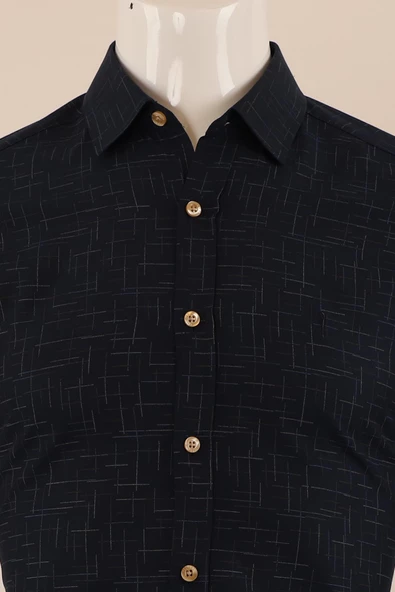 Uzun Kol Slim Fit Desenli Gömlek - Resim 4