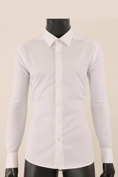 Uzun Kol Slim Fit Damatlık Beyaz Gömlek ürün görseli 1