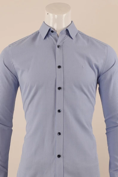 Uzun Kol Slim Fit Çizgili Gömlek - Resim 7
