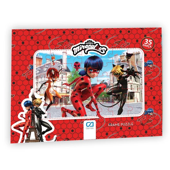 Miraculous Uğur Böceği ve Kara Kedi Frame Puzzle/Yapboz 35 Parça Kırmızı ürün görseli 1