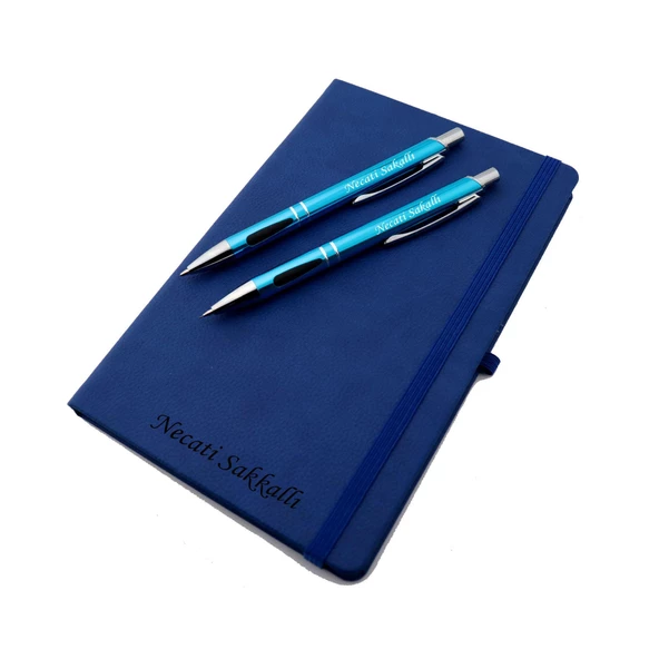 İsme Özel Lastikli Defter 2'li Tükenmez Versatil Kalem Seti ürün görseli 1