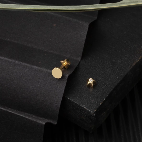 14 Ayar Altın Tragus Piercing Küpe - Resim 4