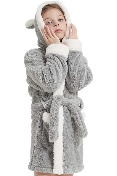 Bunny Kapşonlu Unisex Wellsoft Çocuk Peluş Sabahlık | Bornoz ürün görseli 1
