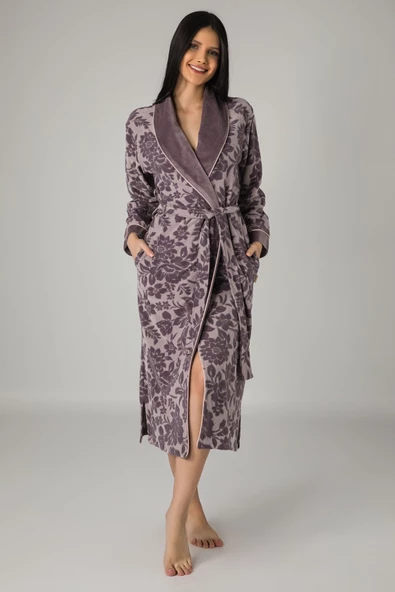 İpliği Boyalı Bambu Cotton Bayan Sabahlık - Resim 2