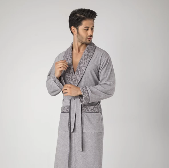 G Desen Gri Kırçıllı Bambu Cotton Erkek Sabahlık Bornoz ürün görseli 1