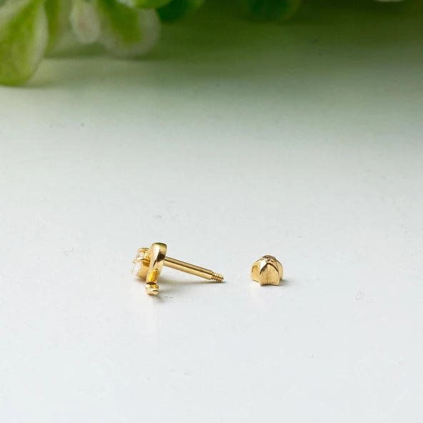 14 Ayar Altın Piercing Tragus Küpe - Resim 3