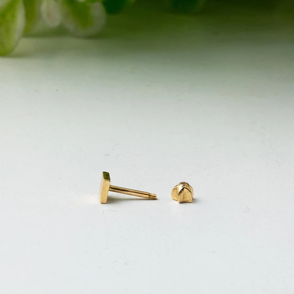 14 Ayar Altın Kare Tragus Küpe - Resim 3