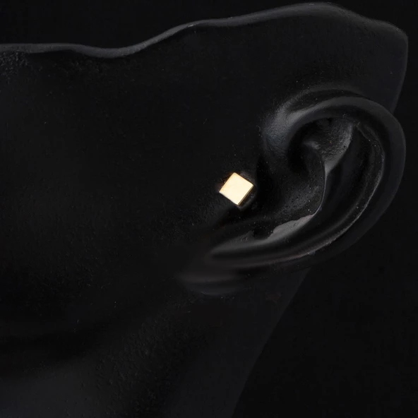 14 Ayar Altın Kare Tragus Küpe - Resim 2