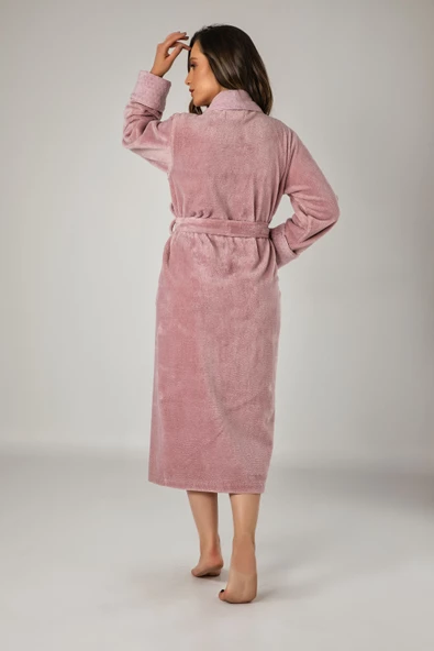 Mor Yaka Pitikare Bambo Cotton Bayan Bornozu - Resim 4