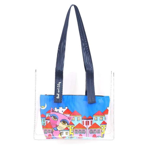 Biggdesign Owl And City  Şeffaf Alışveriş ve plaj çantası ürün görseli 1