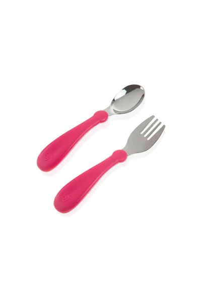 Babyjem Paslanmaz Çelik Çatal Kaşık Seti / Pembe - Resim 4
