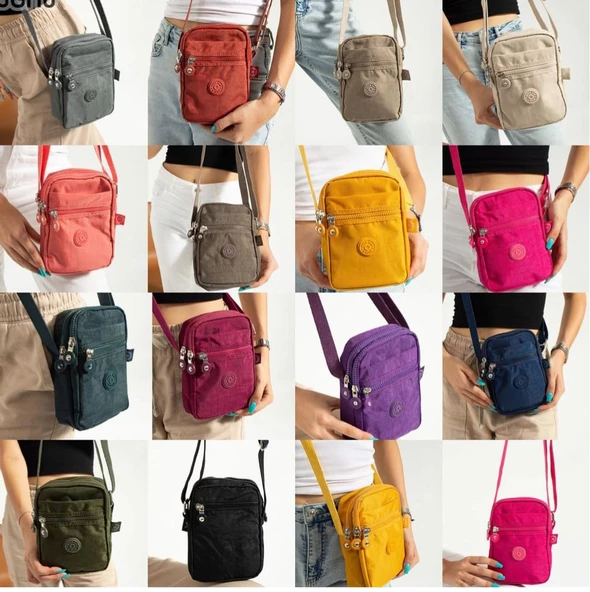 M 227 Mega Bag Krinkıl Kumaş Unisex Küçük Omuz Çantası, Telefonluk ürün görseli 1