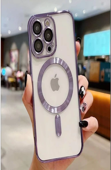 iPhone 13 Pro Max Kılıf Magsafe Köşeleri Renkli Lüx Şeffaf Kamera Lens Korumalı ürün görseli 1