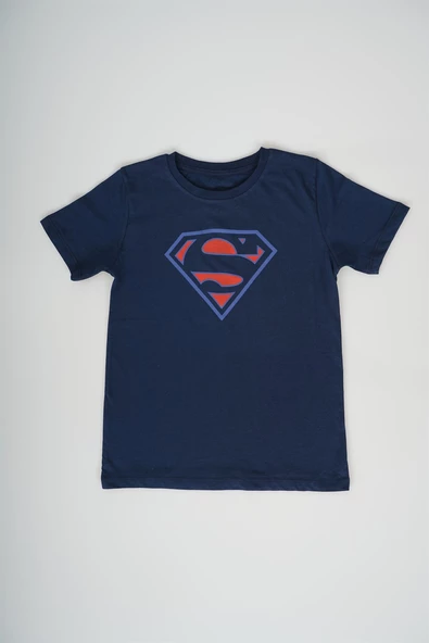 ERKEK ÇOCUK LACİVERT SUPERMAN BASKILI PAMUK TİŞÖRT ürün görseli 1