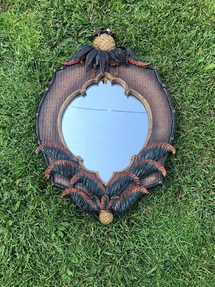 Vintage Plastik Çerçeveli Ananas Figürlü Ayna 45x68cm Hasarlı - Dekoratif Ayna ürün görseli 1