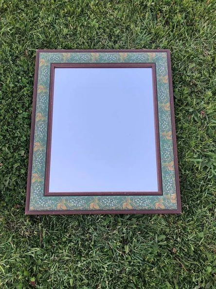 Stanley Monarch Ahşap Çerçeveli Vintage Ayna 55x65cm - Sarmaşık ve Üzün Motifli Dekoratif Ayna ürün görseli 1