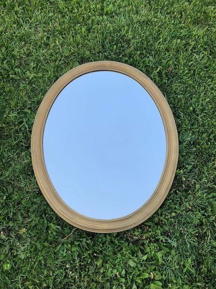 Vintage Plastik Çerçeveli Oval Ayna 78x62 cm - Dekoratif Ayna ürün görseli 1