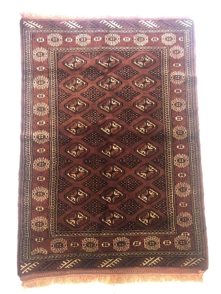 ANTİK İRAN TÜRKMEN EL DOKUMASI YÜN HALI 145x104cm 1.5m2 ürün görseli 1