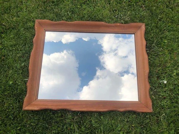 Vintage Desenli Ahşap Çerçeveli Dikdörtgen Ayna 71x56 cm ürün görseli 1