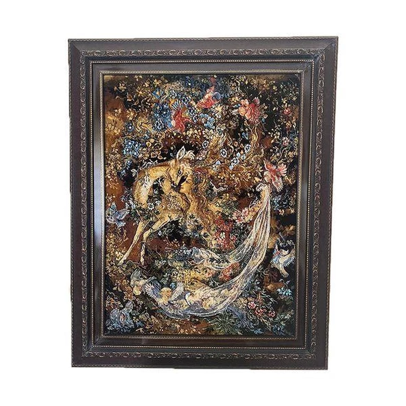Geyiğin Öpücüğü Floş İpek Halı Tablo 110x90cm ürün görseli 1