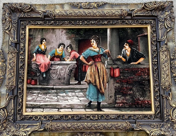 Geleneksel Çeşme Aşkı Temalı İran Tebriz Halı Tablo 98x78cm - Duvar Halı Kilim Tablo ürün görseli 1