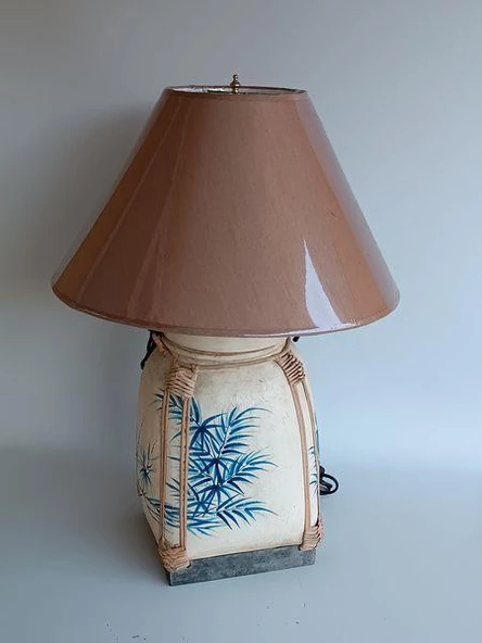 Çiçek Motifli Ahşap Abajur 63 cm ürün görseli 1