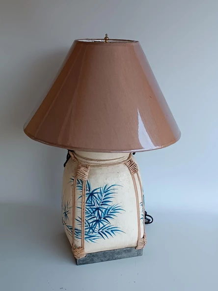 Çiçek Motifli Ahşap Abajur 63 cm - Resim 7