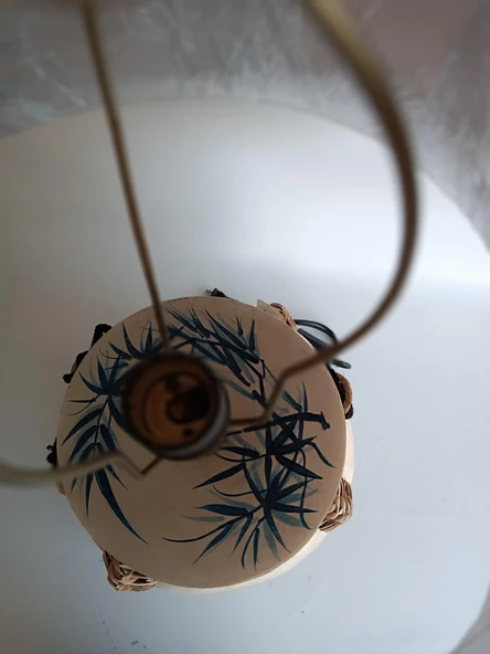 Çiçek Motifli Ahşap Abajur 63 cm - Resim 6