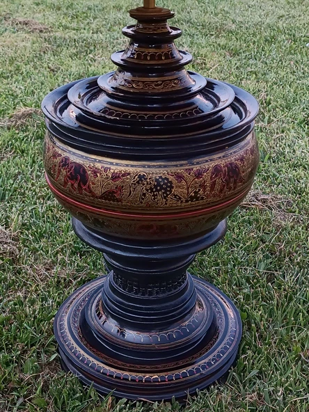Fil Motifli Ahşap Abajur 95cm - Resim 2