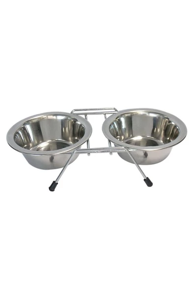 Tel Ayaklı Ikili Çelik Mama Kabı 10 Oz ürün görseli 1