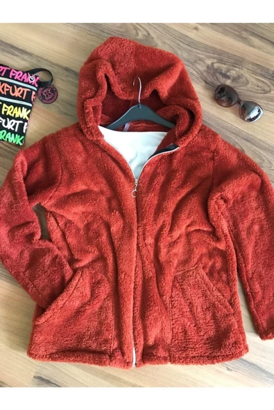 BLUES MODA Yumuşacık Kapşonlu Fermuarlı Peluş Hırka ürün görseli 1