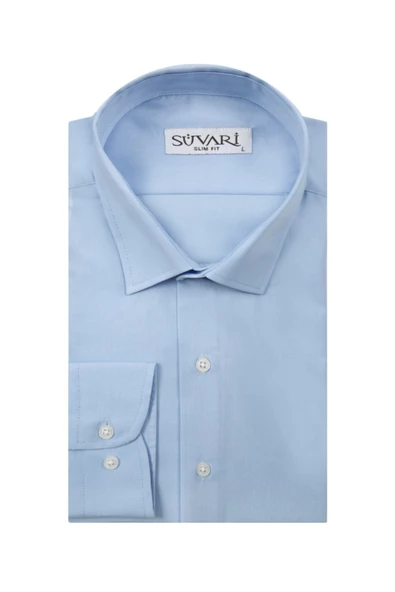 Slim Fit Açık Mavi Erkek Düz Gömlek ürün görseli 1