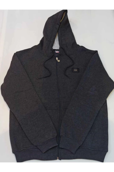 BLUES MODA Massi  Unisex Koyu Gri  Büyük Beden İçi kalın yumuşak Kapşonlu Fermuarlı Polar Hırka ürün görseli 1