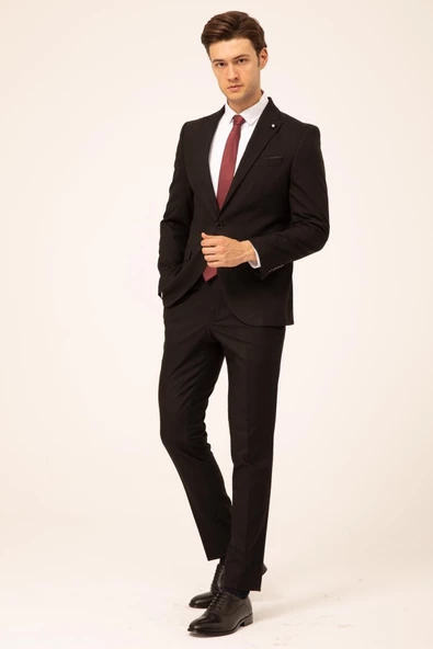 Slim Kalıp Düz Takım Elbise - Resim 5