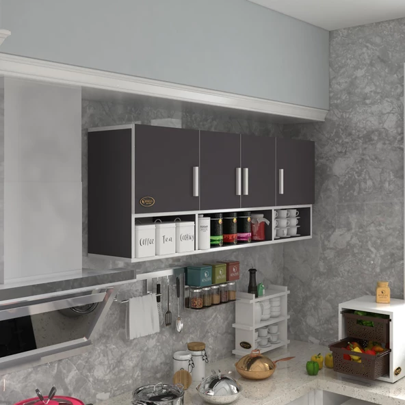 Kenzlife hazır mutfak konsta gri 060*150*22 mutfak banyo dolabı kapaklı raflı ürün görseli 1