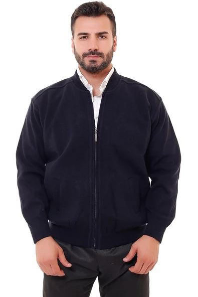 BLUESMODA ASTARLI CEPLİ FARMUARLI ÇELİK ÖRME CEKET HIRKA SİYAH - Resim 3