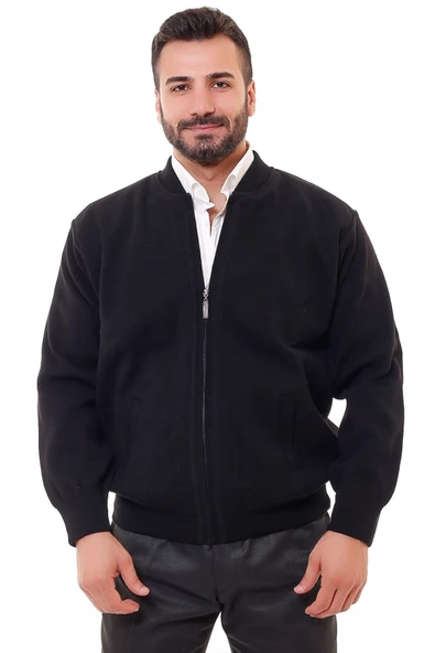 BLUESMODA ASTARLI CEPLİ FARMUARLI ÇELİK ÖRME CEKET HIRKA SİYAH ürün görseli 1
