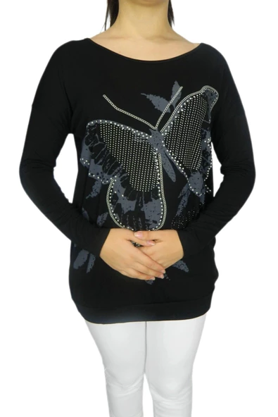 Kadın Oversayz Kelebek Baskılı Sweatshirt BRG39702 ürün görseli 1