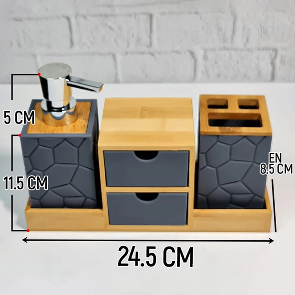 Akrilik Bambu Banyo Seti - 5 Parça Banyo Takımı - Resim 3