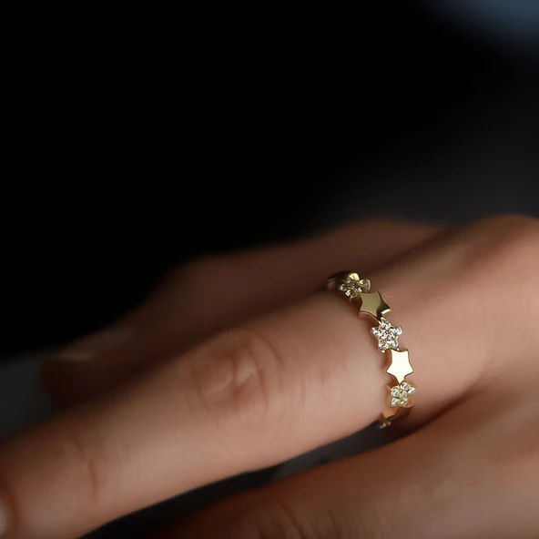 14k Altın Taşlı Yıldız Figürlü Yüzük ürün görseli 1
