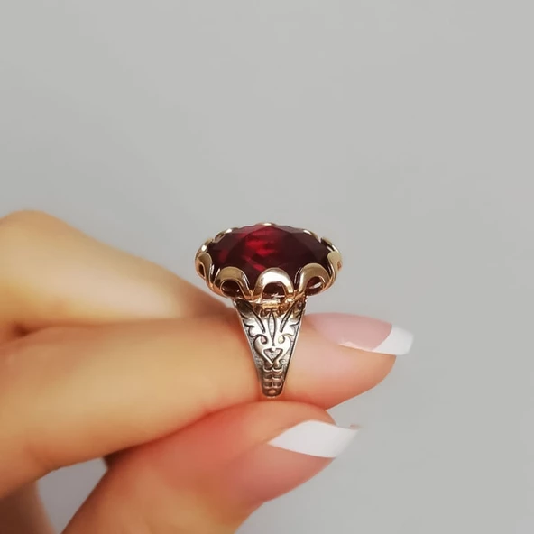14k Altın Granat Lal Taşlı Yüzük ürün görseli 1