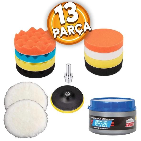 Pasta Cila Yün Polisaj Süngeri Oto Parlatma Parlatıcı Çizik Giderici Pedi Seti 115 mm (13 Parça) ürün görseli 1