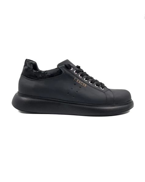 T-Racer Hakiki Deri Siyah Erkek Sneaker ürün görseli 1