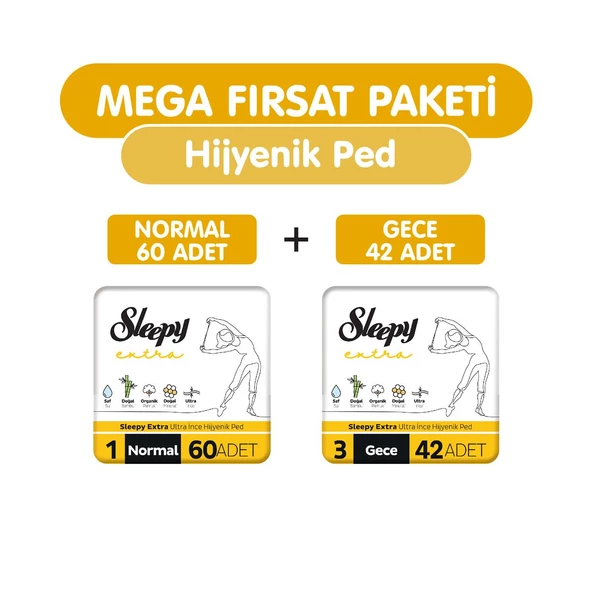 Sleepy Extra Ultra İnce Hijyenik Ped 102 Adet Ped Mega Fırsat Paketi ürün görseli 1