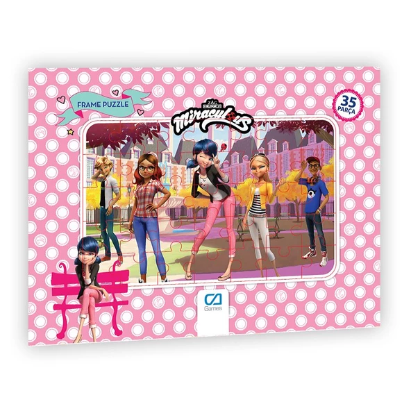 Miraculous Uğur Böceği ve Kara Kedi Frame Puzzle/Yapboz 35 Parça Beyaz Tema ürün görseli 1