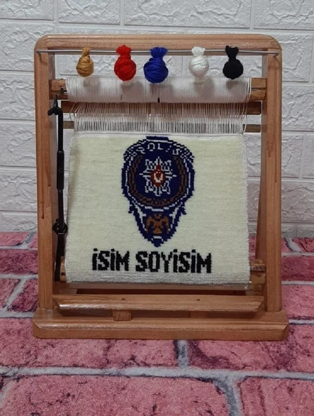 100tel Polis İsim Motifli El Dokuması Hediyelik Minyatür Halı ürün görseli 1