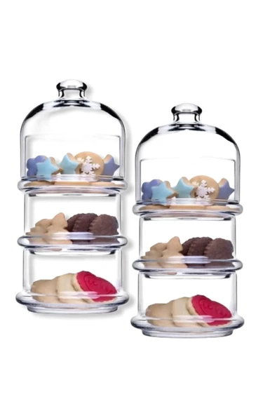 Paşabahçe patisseria 3 katlı katlı cam kavanoz -  2 li cam kurabiyelik ürün görseli 1